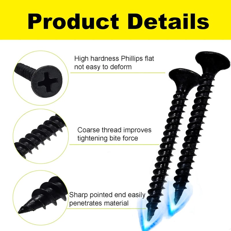 LERNOU #6 x 1-1/4'' Black Wood Screws, Phillips Flat Head Screws, Screws for Kitchen Cabinets, Self-Tapping Countersunk Head Screw for Various Woodworking Repairs and DIY Projects (100 pcs) - Image 3